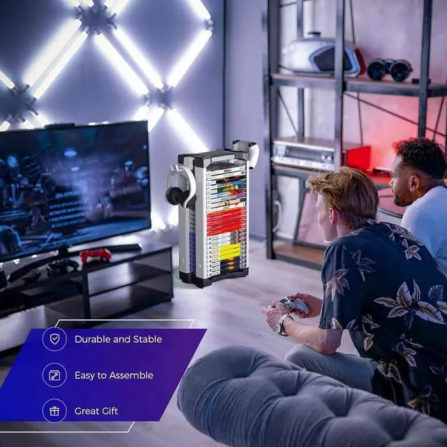 Alt view image 6 of 7 - Allnice Game Storage Tower Multifunction Video Game Shelf for 24 game Disk, 2 Headsets Controllers Holder Compatible with PS3/PS4/PS5/ Nintendo Switch/Xbox One, Xbox Series X/S and Blu-Ray Discs