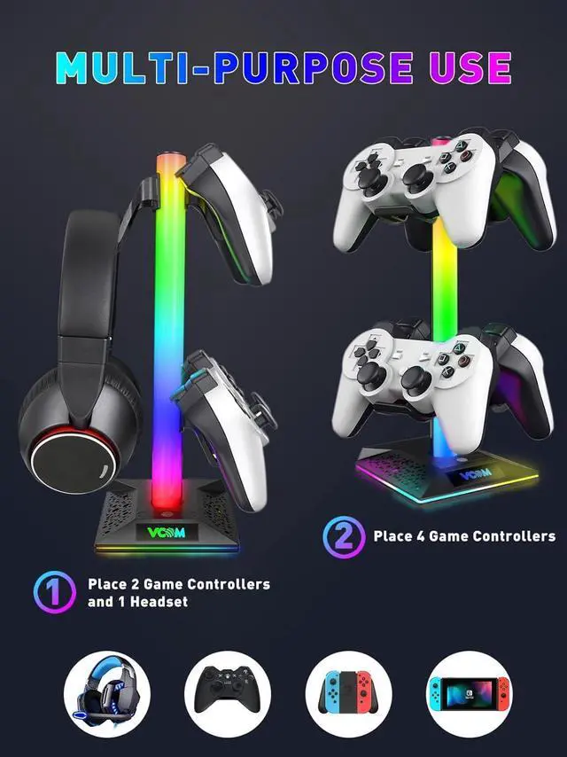 Alt view image 3 of 7 - RGB Gaming Headphones Stand with 2 USB Ports Headset Stand with 10 Light Modes and Non-Slip Rubber, Suitable for All Earphone Accessories, Best Gift for Husband, Kids, Boyfriend