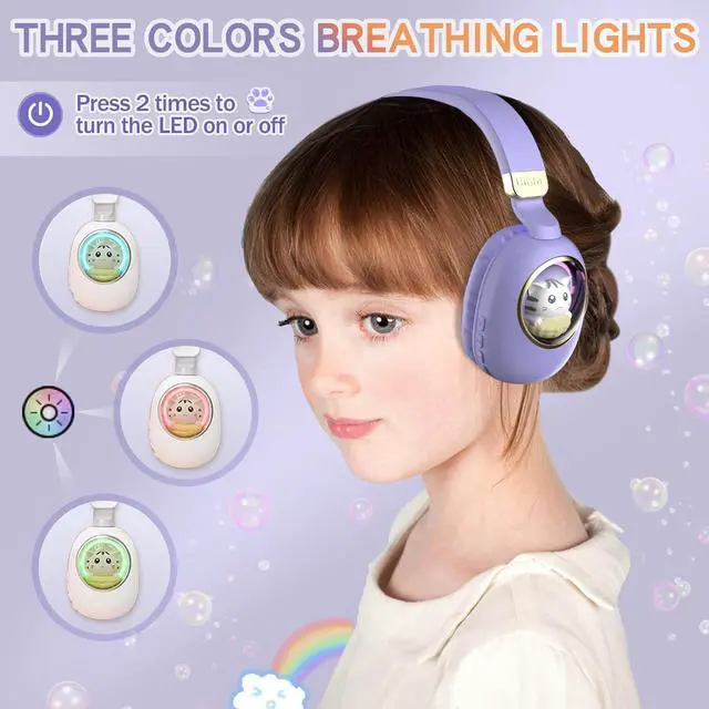 Alt view image 3 of 7 - Xmenha Purple Kids Bluetooth Headphones Wired with Microphone for School - Wireless Boy Girls Noise Cancelling Over Ear Bluetooth Headphones Children Headsets for iPad Kindle Airplane Travel Tablet