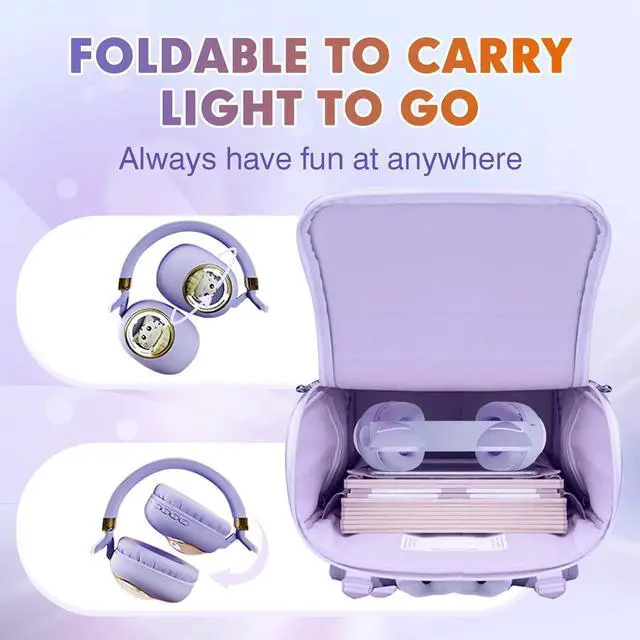 Alt view image 4 of 7 - Xmenha Purple Kids Bluetooth Headphones Wired with Microphone for School - Wireless Boy Girls Noise Cancelling Over Ear Bluetooth Headphones Children Headsets for iPad Kindle Airplane Travel Tablet