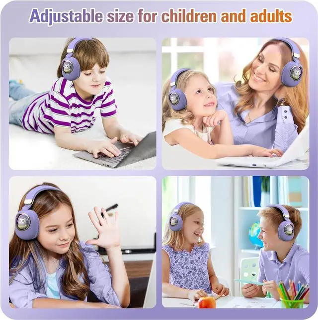 Alt view image 5 of 7 - Xmenha Purple Kids Bluetooth Headphones Wired with Microphone for School - Wireless Boy Girls Noise Cancelling Over Ear Bluetooth Headphones Children Headsets for iPad Kindle Airplane Travel Tablet