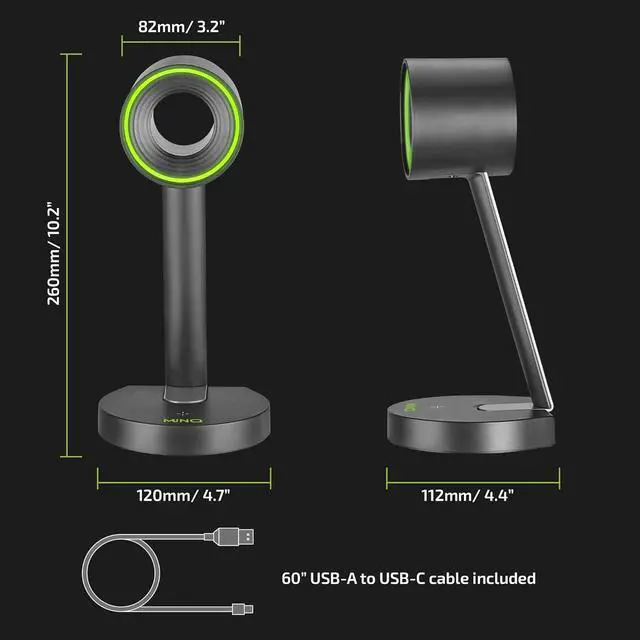 Alt view image 6 of 7 - MINQ RGB Ring Shape Headphones Stand for Desk - Wireless Phone Charger Stand - Gamer Headset Stand, Airpod Max Stand - USB, USB C Charging & Aux - Perfect Gaming Accessories - Black