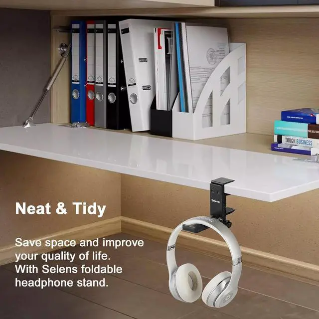 Alt view image 6 of 7 - Selens Headphone Holder Gaming Headset Stand for Desk, Foldable Headphone Hanger Universal Fit for PC Game Headsets, Over-Ear Headphones, Aluminum