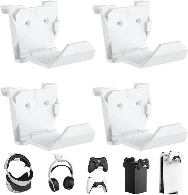 Main image of KUNSLUCK 4 Pack Controller Wall Mount for PS5, Xbox, Switch Controller, Wall Mount Stand for Controller&Headset, Adhesive/Screws Installation (White)
