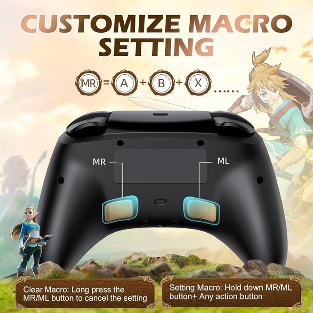 Alt view image 3 of 7 - IINE Wireless Switch Controller, Switch Pro Controllers for Nintendo Switch/Lite/OLED, Switch Remote Gamepad with Headset Jack/RGB Light/Macro Setting/Wake up/Turbo/Adjustable Dual-Motor Vibration