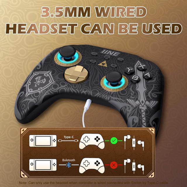 Alt view image 7 of 7 - IINE Wireless Switch Controller, Switch Pro Controllers for Nintendo Switch/Lite/OLED, Switch Remote Gamepad with Headset Jack/RGB Light/Macro Setting/Wake up/Turbo/Adjustable Dual-Motor Vibration