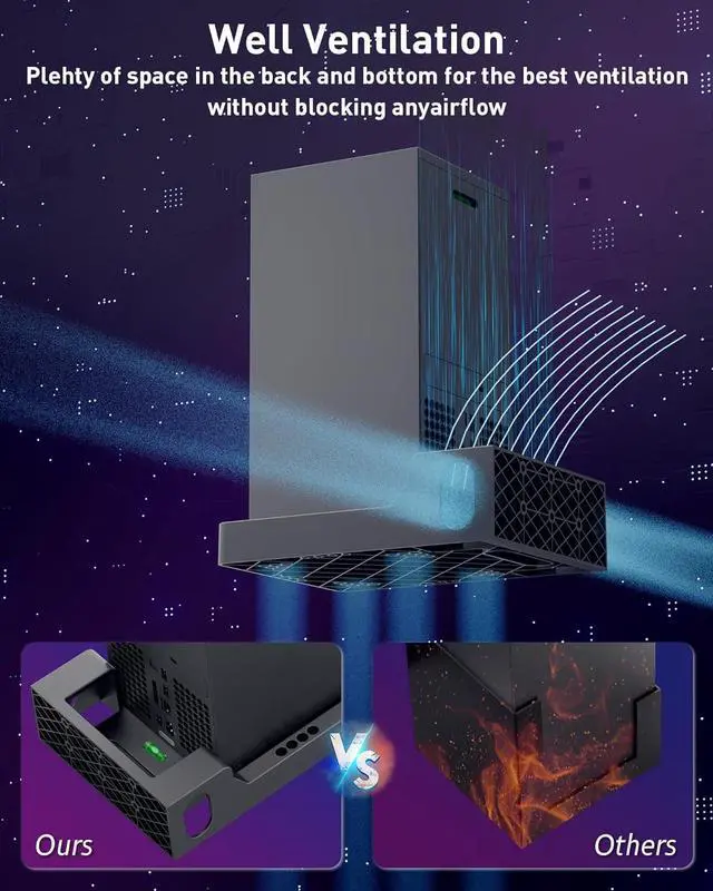 Alt view image 4 of 7 - Wall Mount for Xbox Series X - Sturdy Wall Shelf Kit with 2 Controller Holders & 1 Headset Hook, Space Saving, Dual Ventilation Design, Easy Installation, Securely Mount Xbox Console Near or Behind TV