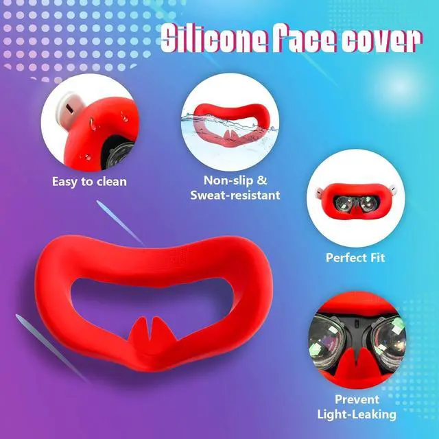 Alt view image 7 of 7 - LEABBY 4Pcs VR Silicone Face Cover for Oculus Quest 2,Light-Thin VR Face Pads,Waterproof Anti-Dirty Replacement Facial Cushion VR Pads Accessories (Black+Red+Gray+Blue)