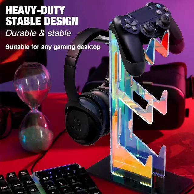 Alt view image 2 of 7 - NiHome Iridescent Acrylic Multi-Tier Universal Game Controller Headset Holder Stand for PS5 Xbox ONE Switch Colorful Controller Stand Gaming Accessories Anti-Slip Stable Headphone Holder (3-Tier)