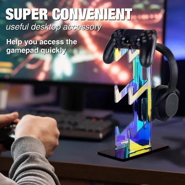 Alt view image 3 of 7 - NiHome Iridescent Acrylic Multi-Tier Universal Game Controller Headset Holder Stand for PS5 Xbox ONE Switch Colorful Controller Stand Gaming Accessories Anti-Slip Stable Headphone Holder (3-Tier)