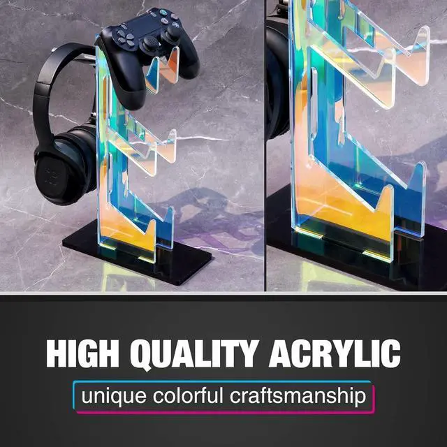 Alt view image 4 of 7 - NiHome Iridescent Acrylic Multi-Tier Universal Game Controller Headset Holder Stand for PS5 Xbox ONE Switch Colorful Controller Stand Gaming Accessories Anti-Slip Stable Headphone Holder (3-Tier)