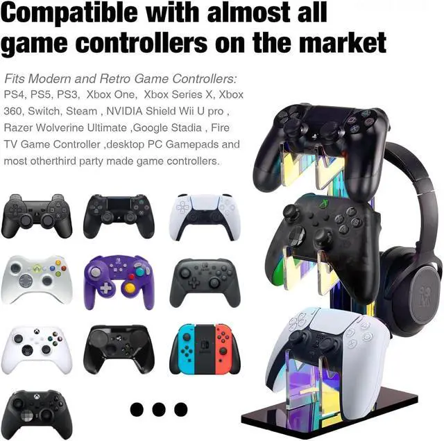 Alt view image 7 of 7 - NiHome Iridescent Acrylic Multi-Tier Universal Game Controller Headset Holder Stand for PS5 Xbox ONE Switch Colorful Controller Stand Gaming Accessories Anti-Slip Stable Headphone Holder (3-Tier)