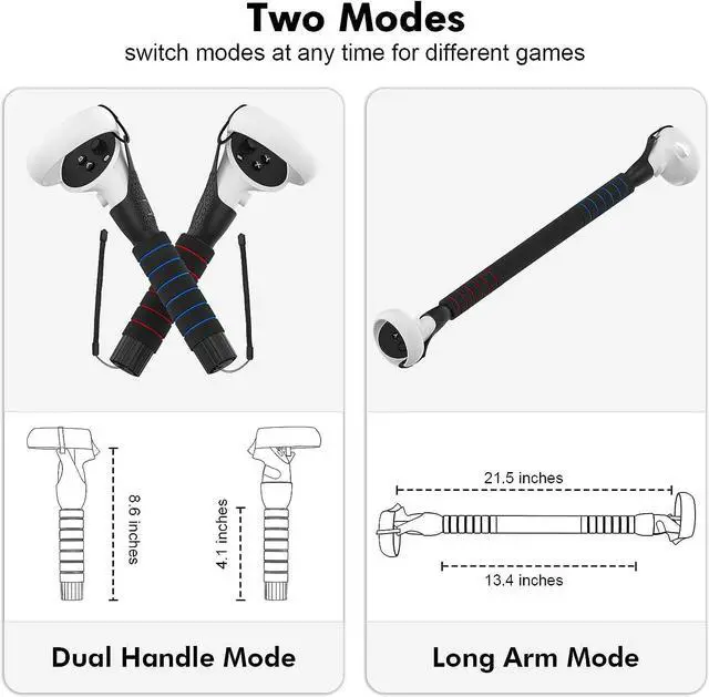 Alt view image 3 of 7 - AMVR Gorilla Tag Long Arms Beat Saber Handles for Oculus Quest 2/Quest/Rift S, VR Controller Extension Grip Accessories 2 in 1 Sticks Attachment to Enhance VR Experience, Reinforcement with Tie Wraps