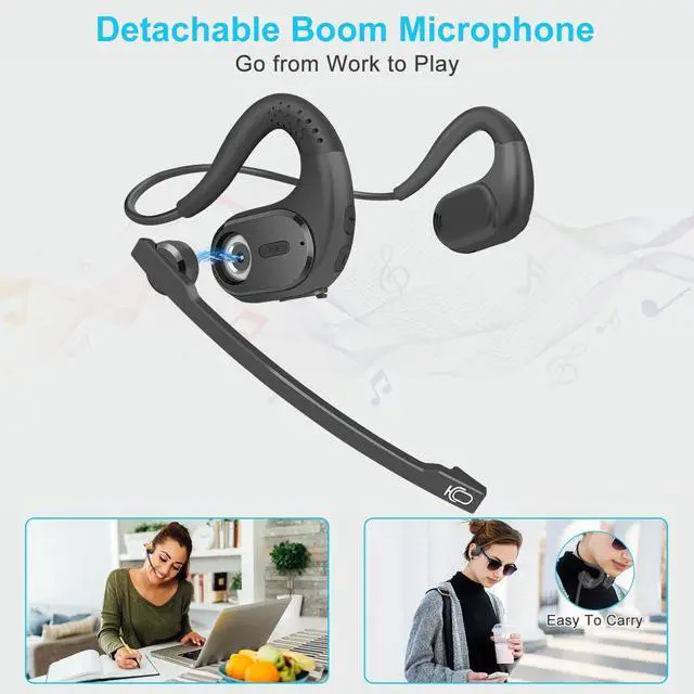Alt view image 3 of 7 - iDIGMALL Bluetooth 5.3 Headset w/Magnetic Detachable Microphone, Light Open Ear Wireless Headphone w/DSP Noise Canceling Mic for Phone PC Laptop, Comfort for Office Meeting Home Work, 12H Playtime