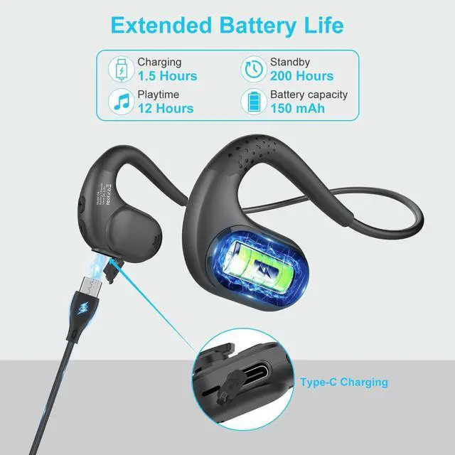Alt view image 6 of 7 - iDIGMALL Bluetooth 5.3 Headset w/Magnetic Detachable Microphone, Light Open Ear Wireless Headphone w/DSP Noise Canceling Mic for Phone PC Laptop, Comfort for Office Meeting Home Work, 12H Playtime
