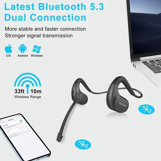 Alt view image 7 of 7 - iDIGMALL Bluetooth 5.3 Headset w/Magnetic Detachable Microphone, Light Open Ear Wireless Headphone w/DSP Noise Canceling Mic for Phone PC Laptop, Comfort for Office Meeting Home Work, 12H Playtime