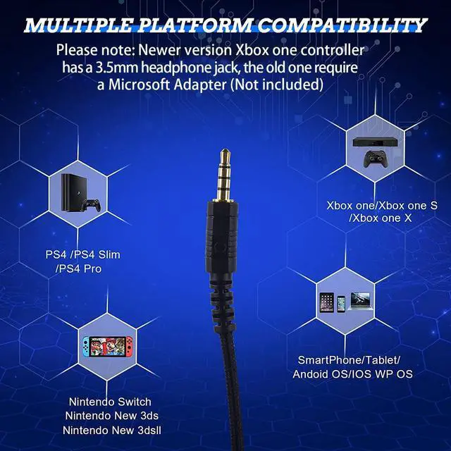 Alt view image 3 of 7 - DIWUER Gaming Headset for Nintendo Switch, Xbox One, PS4, Bass Surround and Noise Cancelling 3.5mm Over Ear Headphones with Mic for Laptop PC Smartphones (Blue)