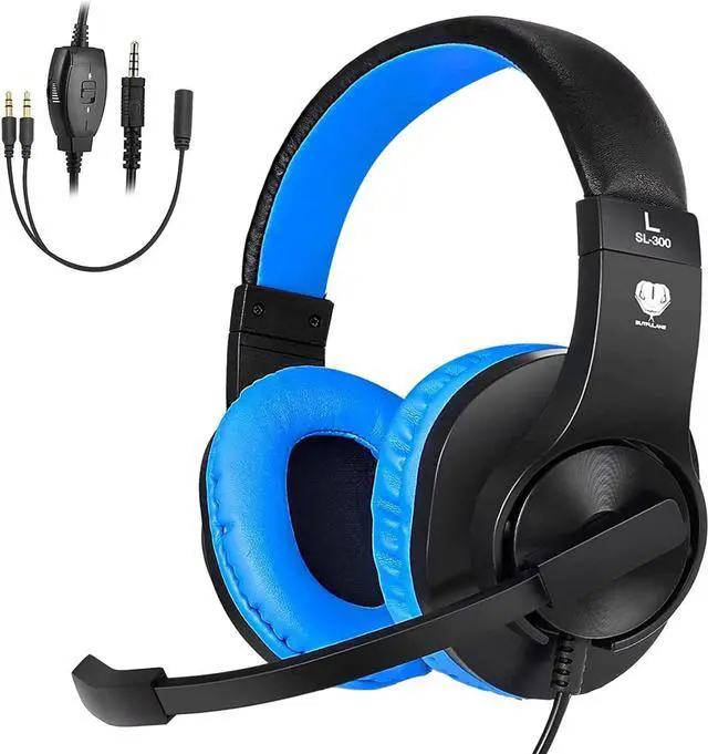 Main image of DIWUER Gaming Headset for Nintendo Switch, Xbox One, PS4, Bass Surround and Noise Cancelling 3.5mm Over Ear Headphones with Mic for Laptop PC Smartphones (Blue)