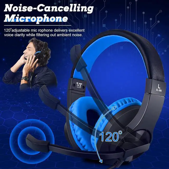 Alt view image 5 of 7 - DIWUER Gaming Headset for Nintendo Switch, Xbox One, PS4, Bass Surround and Noise Cancelling 3.5mm Over Ear Headphones with Mic for Laptop PC Smartphones (Blue)