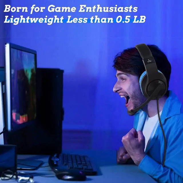 Alt view image 7 of 7 - DIWUER Gaming Headset for Nintendo Switch, Xbox One, PS4, Bass Surround and Noise Cancelling 3.5mm Over Ear Headphones with Mic for Laptop PC Smartphones (Blue)