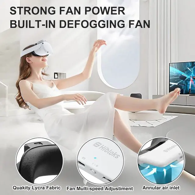Alt view image 2 of 6 - Hibloks Quest 2 Fan Cooling Mask for Meta/Oculus Quest 2 Accessories, Circulated Ventilation Eliminates Glasses Fogging (Soft Lycra Cotton Mask)