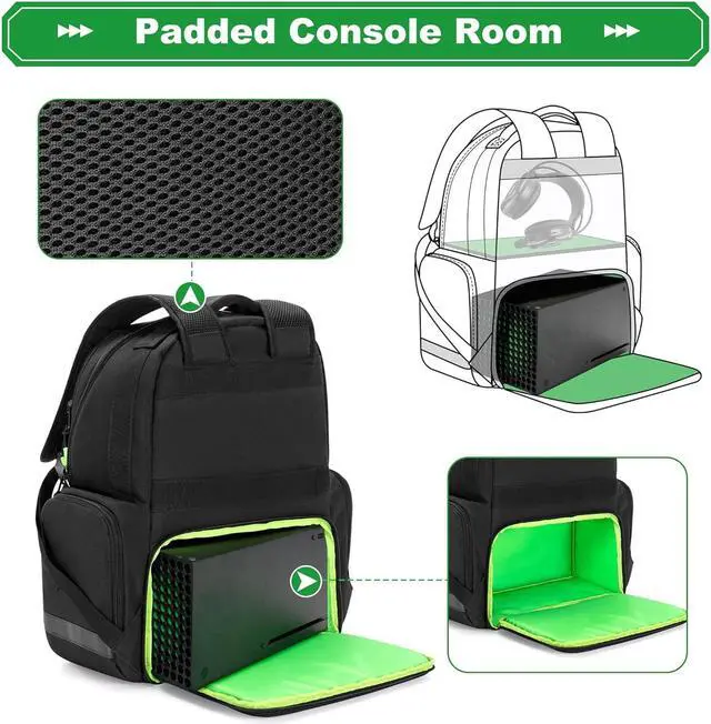 Alt view image 2 of 7 - PGmoon Carry Backpack Compatible with Xbox Series X/S Console, Travel Carrying Case with Separate Storage Room for Console, Headset, Controllers, Multiple Pockets for Gaming Accessories(Patent Design)