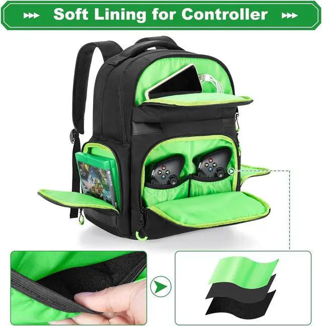 Alt view image 4 of 7 - PGmoon Carry Backpack Compatible with Xbox Series X/S Console, Travel Carrying Case with Separate Storage Room for Console, Headset, Controllers, Multiple Pockets for Gaming Accessories(Patent Design)