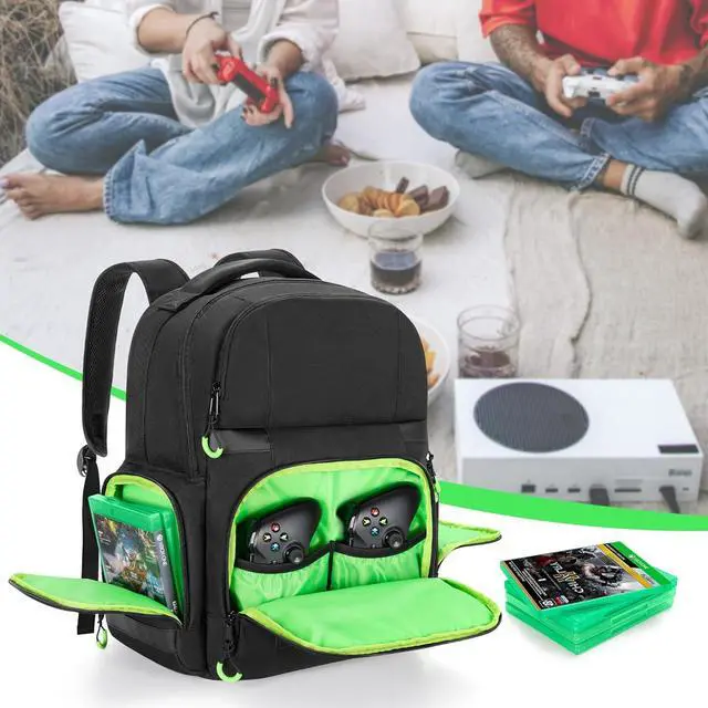 Alt view image 7 of 7 - PGmoon Carry Backpack Compatible with Xbox Series X/S Console, Travel Carrying Case with Separate Storage Room for Console, Headset, Controllers, Multiple Pockets for Gaming Accessories(Patent Design)