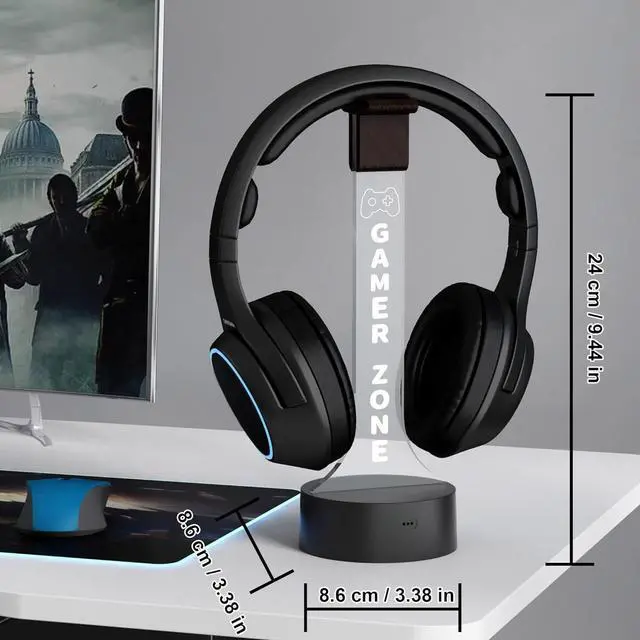 Alt view image 3 of 7 - YuanDian Light up Headphone Stand for Desk, Gaming Headset Holder RGB with 16 Color Lights for Game Room Decor, Cool Gamer Gifts for Men Boyfriend (Gamer Zone)