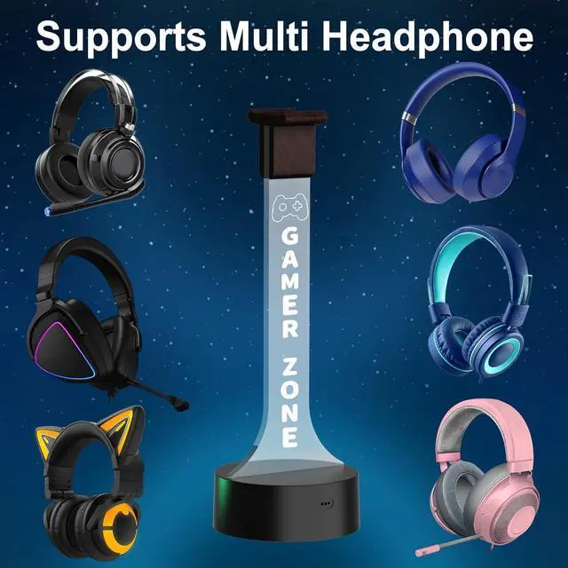 Alt view image 4 of 7 - YuanDian Light up Headphone Stand for Desk, Gaming Headset Holder RGB with 16 Color Lights for Game Room Decor, Cool Gamer Gifts for Men Boyfriend (Gamer Zone)