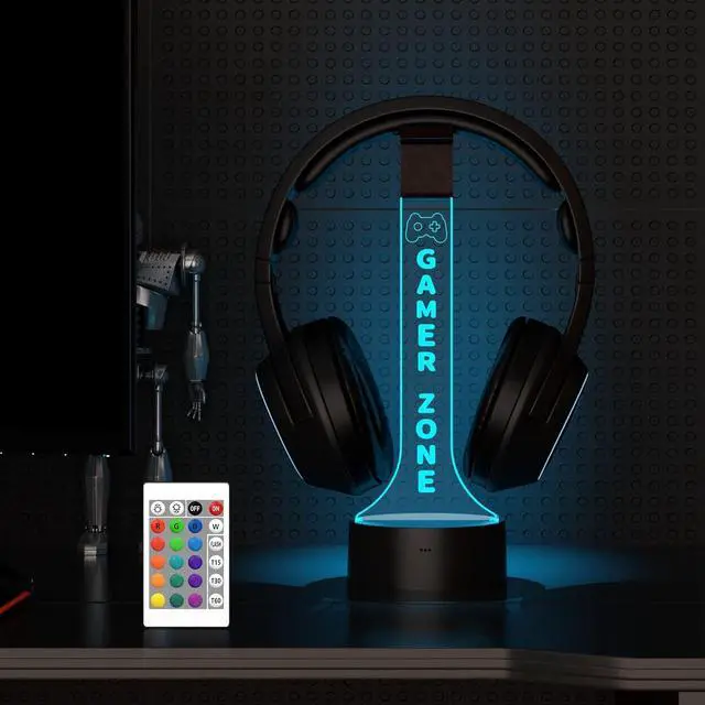 Alt view image 7 of 7 - YuanDian Light up Headphone Stand for Desk, Gaming Headset Holder RGB with 16 Color Lights for Game Room Decor, Cool Gamer Gifts for Men Boyfriend (Gamer Zone)