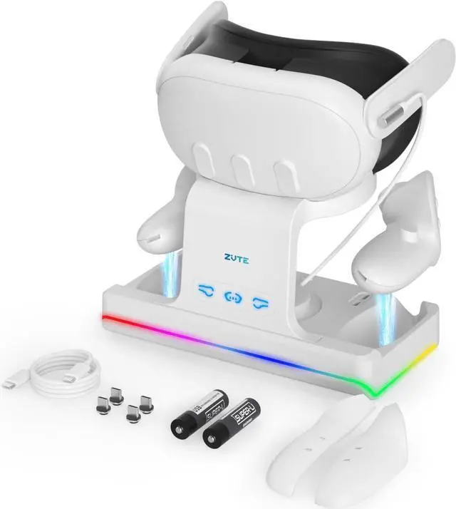 Main image of Charging Dock for Oculus Quest 3- Magnetic Docking Station with LED Light - Headset Display Stand and Controller Mount, 2 * 1800Mah Rechargeable Batteries [Support Elite Strap with Battery]