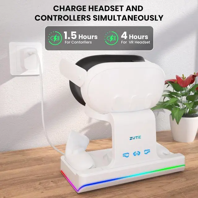 Alt view image 3 of 7 - Charging Dock for Oculus Quest 3- Magnetic Docking Station with LED Light - Headset Display Stand and Controller Mount, 2 * 1800Mah Rechargeable Batteries [Support Elite Strap with Battery]