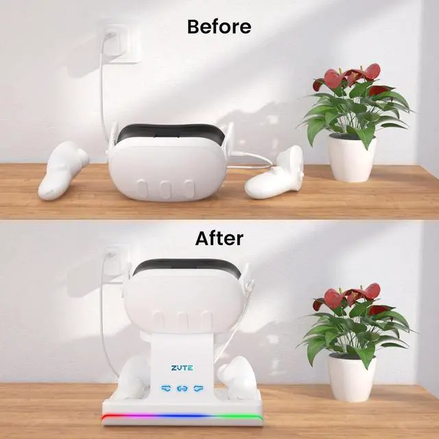 Alt view image 4 of 7 - Charging Dock for Oculus Quest 3- Magnetic Docking Station with LED Light - Headset Display Stand and Controller Mount, 2 * 1800Mah Rechargeable Batteries [Support Elite Strap with Battery]