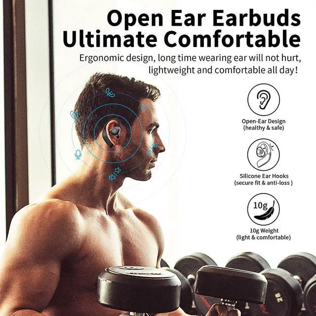 Alt view image 2 of 7 - BANIGIPA Open Ear True Wireless Earbuds, Bluetooth 5.3 Headphones w/Immersive Premium Sound, IP54 Waterproof Open-Ear Earbud w/DSP Noise Cancelling Mic for Sports Long-Lasting Comfort, 50H Playtime