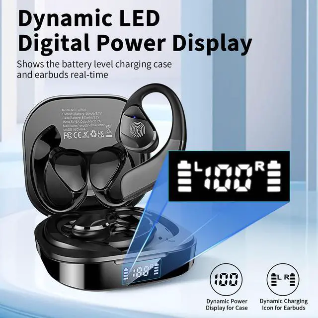 Alt view image 5 of 7 - BANIGIPA Open Ear True Wireless Earbuds, Bluetooth 5.3 Headphones w/Immersive Premium Sound, IP54 Waterproof Open-Ear Earbud w/DSP Noise Cancelling Mic for Sports Long-Lasting Comfort, 50H Playtime