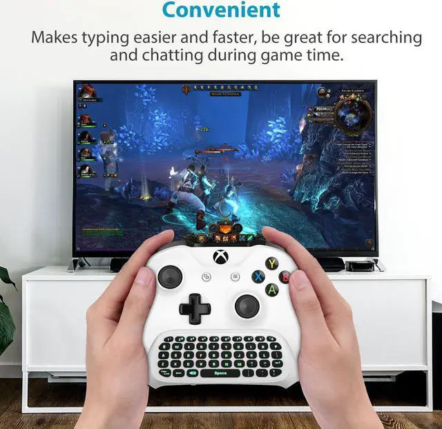 Alt view image 4 of 7 - MoKo Green Backlight Keyboard for Xbox One Controller, Xbox Series X/S, Wireless Gaming Chatpad Keypad with USB Receiver&3.5mm Audio Jack, Xbox Accessories for Xbox One/One S/Elite/2 Controller, White