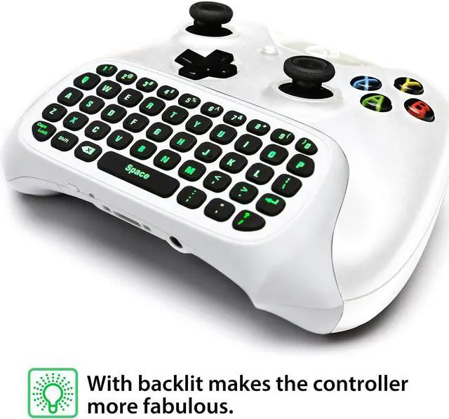 Alt view image 5 of 7 - MoKo Green Backlight Keyboard for Xbox One Controller, Xbox Series X/S, Wireless Gaming Chatpad Keypad with USB Receiver&3.5mm Audio Jack, Xbox Accessories for Xbox One/One S/Elite/2 Controller, White