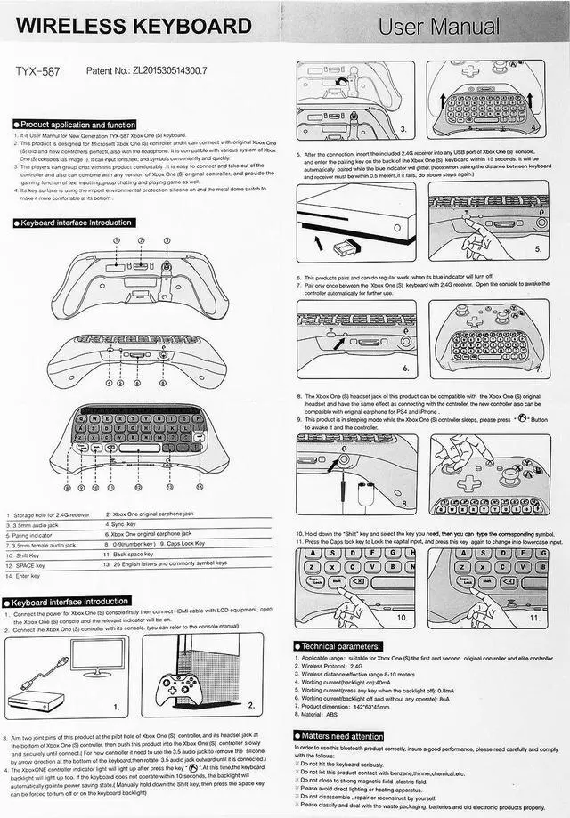 Alt view image 7 of 7 - MoKo Green Backlight Keyboard for Xbox One Controller, Xbox Series X/S, Wireless Gaming Chatpad Keypad with USB Receiver&3.5mm Audio Jack, Xbox Accessories for Xbox One/One S/Elite/2 Controller, White