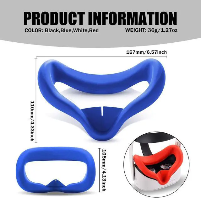 Alt view image 3 of 7 - 10PCS Set VR Silicone Face Cover Compatible with Oculus Quest 2 Accessories, Sweat-Proof Lightproof Non-Slip Washable Replacement (Blue/Black/Red/White),Len Protector,Disposable Eye Cover
