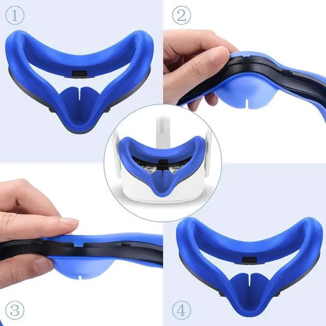 Alt view image 6 of 7 - 10PCS Set VR Silicone Face Cover Compatible with Oculus Quest 2 Accessories, Sweat-Proof Lightproof Non-Slip Washable Replacement (Blue/Black/Red/White),Len Protector,Disposable Eye Cover