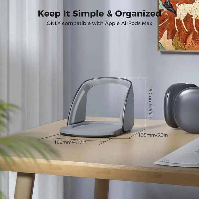 Alt view image 3 of 7 - Smart Headphone Stand Designed for AirPods Max, Headset Holder with Hibernating Base AirPods Max Stand Aluminum Alloy, Grey