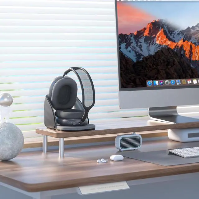 Alt view image 4 of 7 - Smart Headphone Stand Designed for AirPods Max, Headset Holder with Hibernating Base AirPods Max Stand Aluminum Alloy, Grey