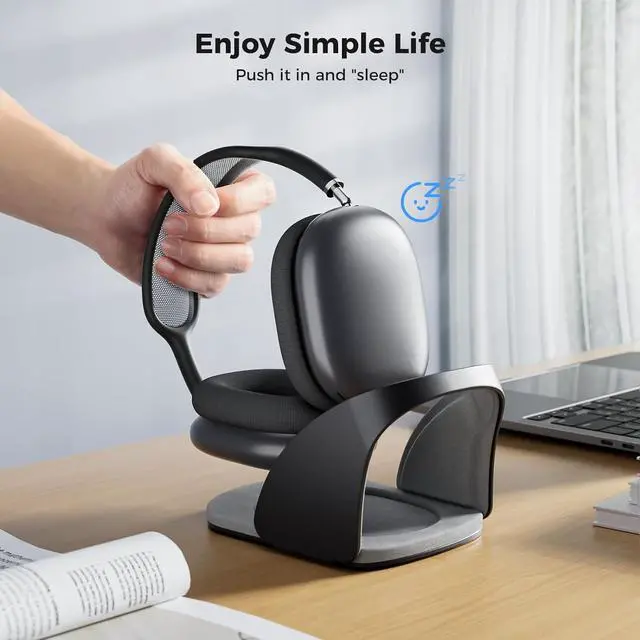Alt view image 5 of 7 - Smart Headphone Stand Designed for AirPods Max, Headset Holder with Hibernating Base AirPods Max Stand Aluminum Alloy, Grey