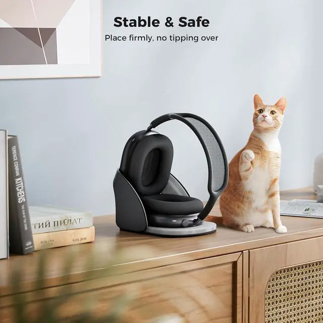 Alt view image 7 of 7 - Smart Headphone Stand Designed for AirPods Max, Headset Holder with Hibernating Base AirPods Max Stand Aluminum Alloy, Grey