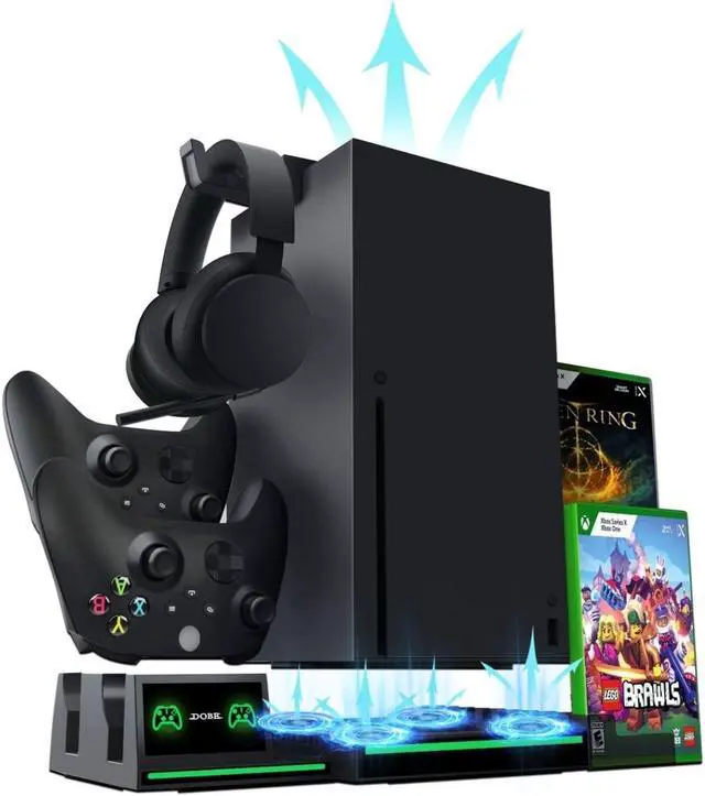 Main image of TNP Vertical Stand for Xbox Series X - Series X Charging Station for Controller with 2 Pack 1300mAh Rechargeable Battery for Xbox Series X Controller - 10 Slot Game Storage and Headset Hook