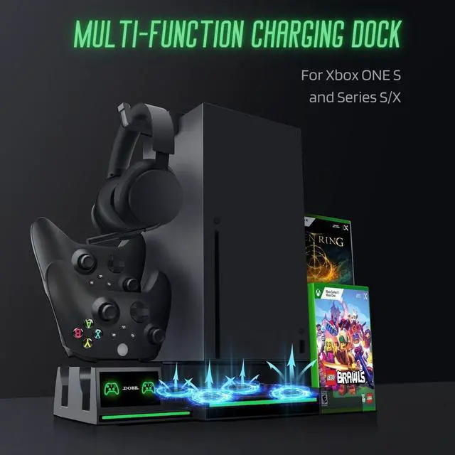 Alt view image 2 of 7 - TNP Vertical Stand for Xbox Series X - Series X Charging Station for Controller with 2 Pack 1300mAh Rechargeable Battery for Xbox Series X Controller - 10 Slot Game Storage and Headset Hook