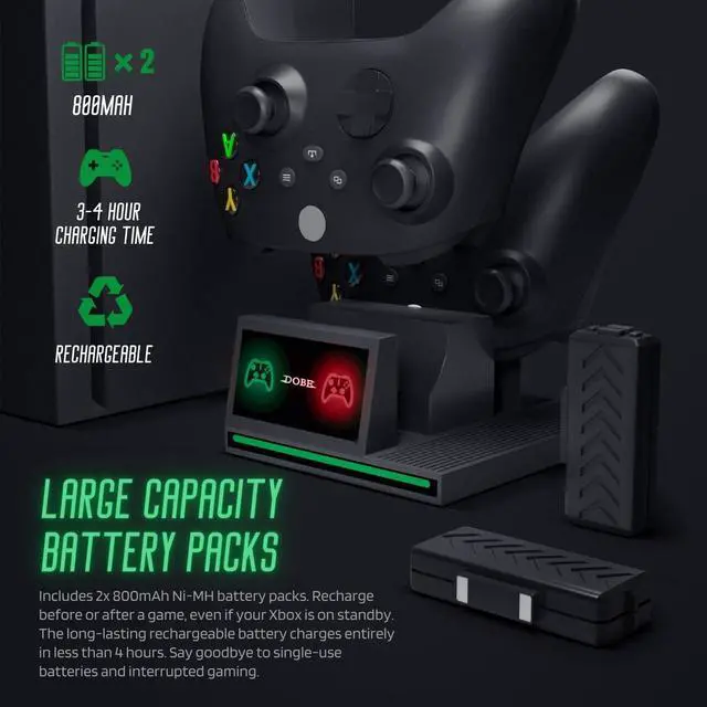 Alt view image 5 of 7 - TNP Vertical Stand for Xbox Series X - Series X Charging Station for Controller with 2 Pack 1300mAh Rechargeable Battery for Xbox Series X Controller - 10 Slot Game Storage and Headset Hook