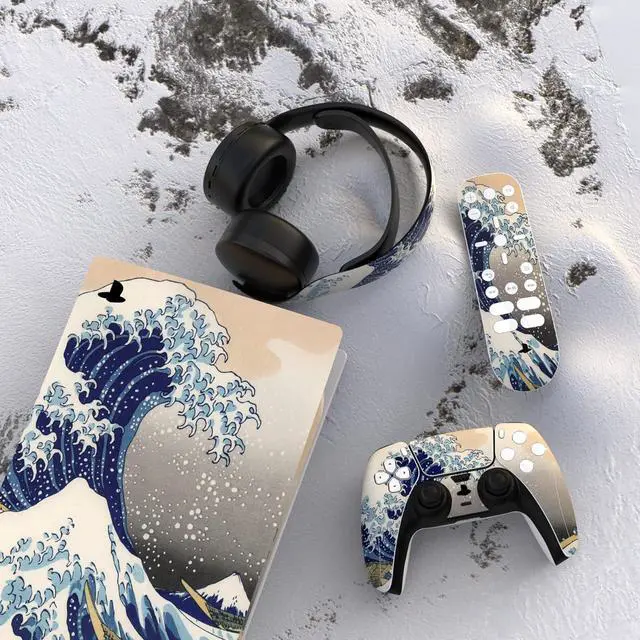 Alt view image 2 of 7 - PlayVital Great Wave Dual Side Full Set Skin Decal for PS5 Console Digital Edition, Sticker Vinyl Decal Cover for PS5 Controller & Charging Station & Headset & Media Remote