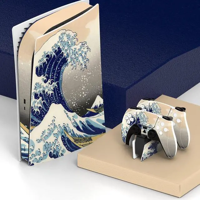Alt view image 3 of 7 - PlayVital Great Wave Dual Side Full Set Skin Decal for PS5 Console Digital Edition, Sticker Vinyl Decal Cover for PS5 Controller & Charging Station & Headset & Media Remote